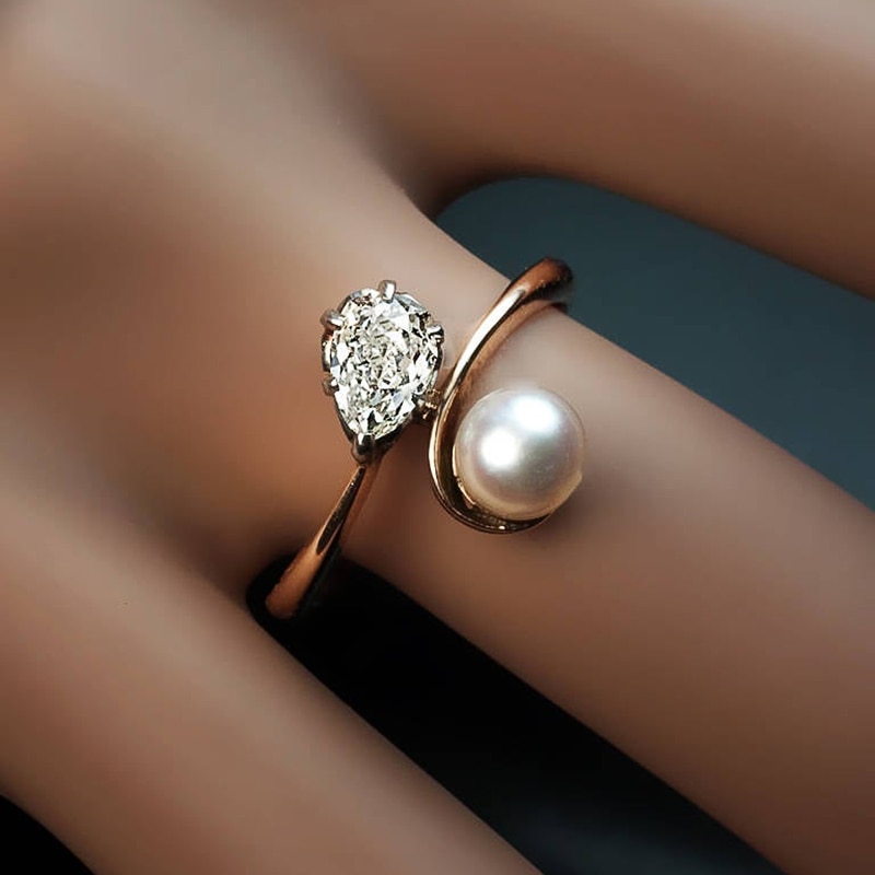 Huitan Romantische römisch Frauen Ring Rose Gold Farbe Feine Perle Helle Birne Zirkonia Party WunderschöNe Hochzeit Schmuck