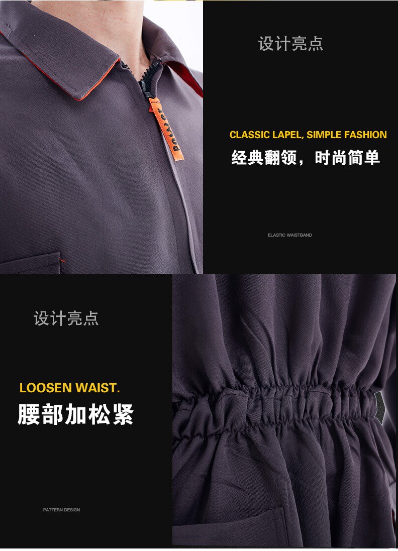 Conjunto de ropa de trabajo de manga larga para hombre y mujer, traje de trabajo de protección, resistente al desgaste, a prueba de polvo, transpirable, Unisex, color gris