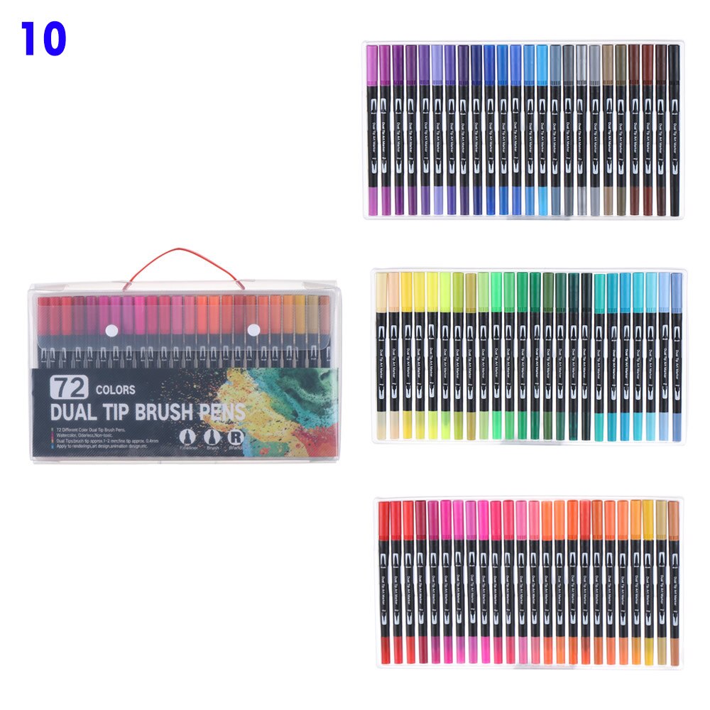 Caneta aquarela de cabeça dupla, caneta de aquarela com 12/18/24/36/48/72/100/unidades/pacote cores conjunto de marcador de cor, caneta de marcador de arte, canetas, material escolar: 10