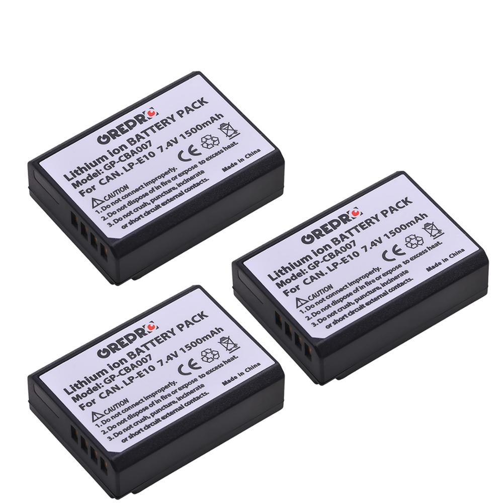 3-Pack LP-E10 LPE10 Battery with LED USB LP E10 Battery Charger for Canon 1100D 1200D 1300D 2000D Kiss X50 X70 Rebel T3 T5: 3x Battery