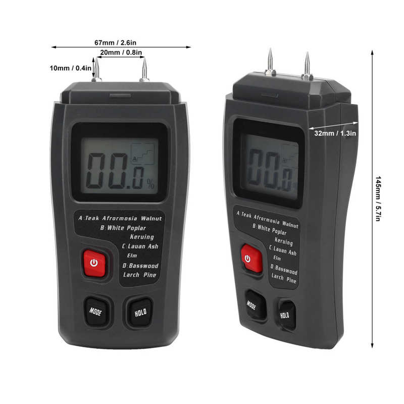Medidor de umidade madeira digital parede papelão caixa umidade seca molhada precisão tester 1000 ma abs 6f22
