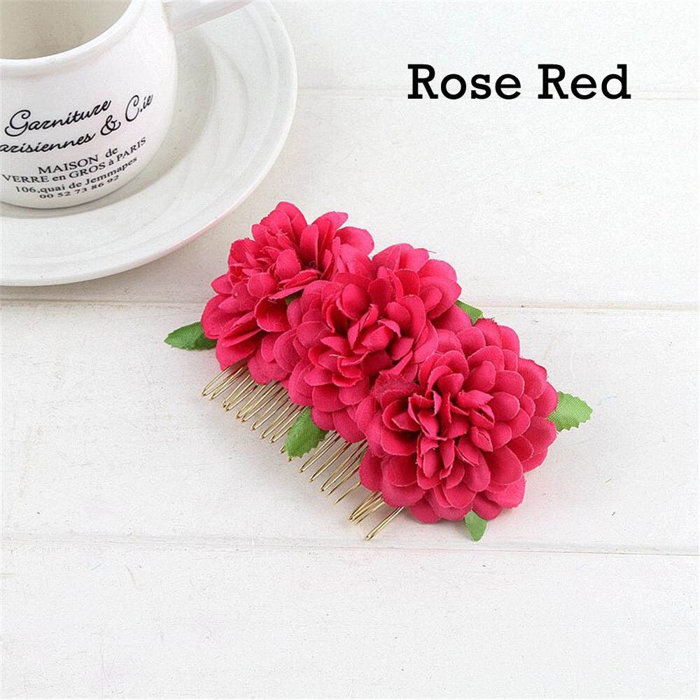 1 Pcs Rose Flower Hair Combs Wedding Crown Headwear Blooming Flower Headband for bride girls flower hair clip Wedding Jewelry: 7