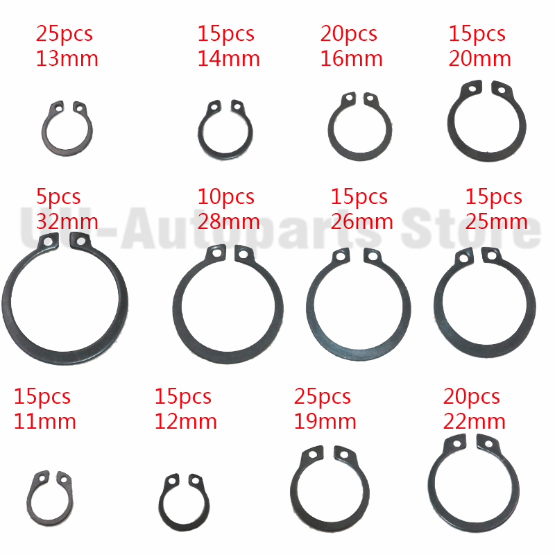 300pcs/set Snap Ring C-Clip Assortment Metal Circlip Car Kit Set 18 Sizes Retaining Ring With Box