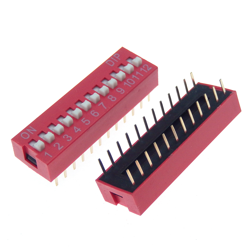 10PCS Slide Type Switch Module 1 2 3 4 5 6 7 8 9 10 12 Bit 2.54mm Position Way DIP Red Pitch Toggle Switch Red Snap Switch: GRAY