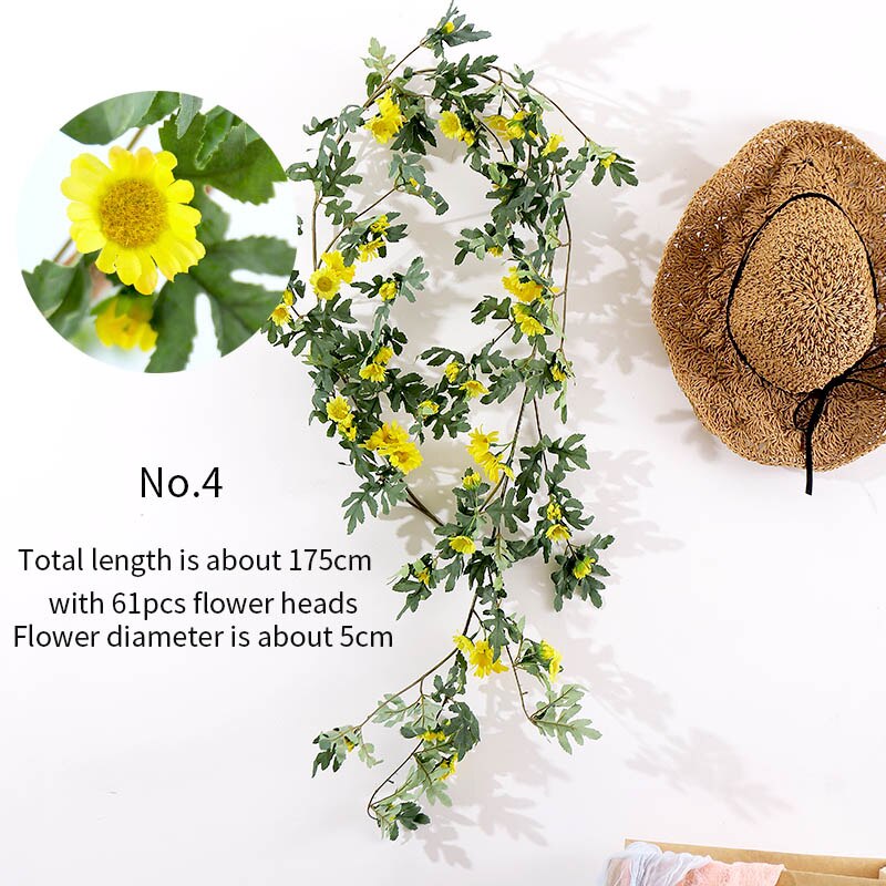 Guirnalda de girasoles amarilla Artificial, seda de flor de Margarita, enredadera colgante de ratán, hojas de Navidad, boda, decoración del hogar, follaje sintético: No.4
