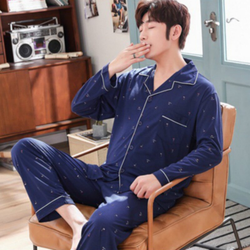 blusa de dormir para hombre transpirable estilo coreano ropa de dormir ropa de casa manga larga pijama de solapa de polialgodón