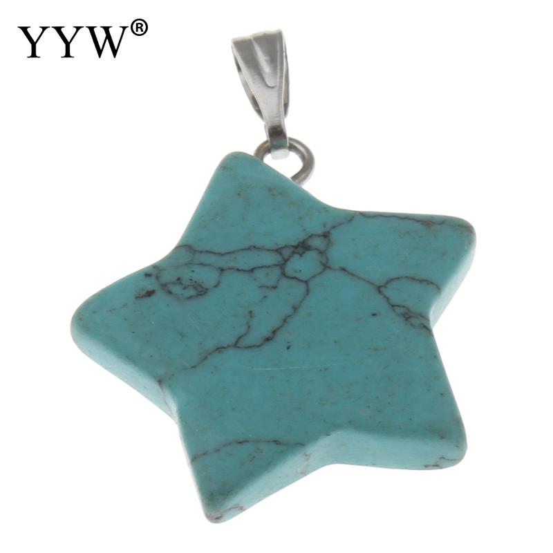 YYW Natural Real Stone Quartz Pendants Jewelry DIY Star Dangle Malachite Aventurine Sea Opal Rose Purple Crystal Stone Pendants: blue turquoise