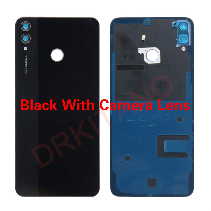 For Huawei Honor 8X Back Battery Cover Glass Panel Rear Door Housing Case With Camera Lens For Honor 8X Back Cover JSN-L21: Black With Lens