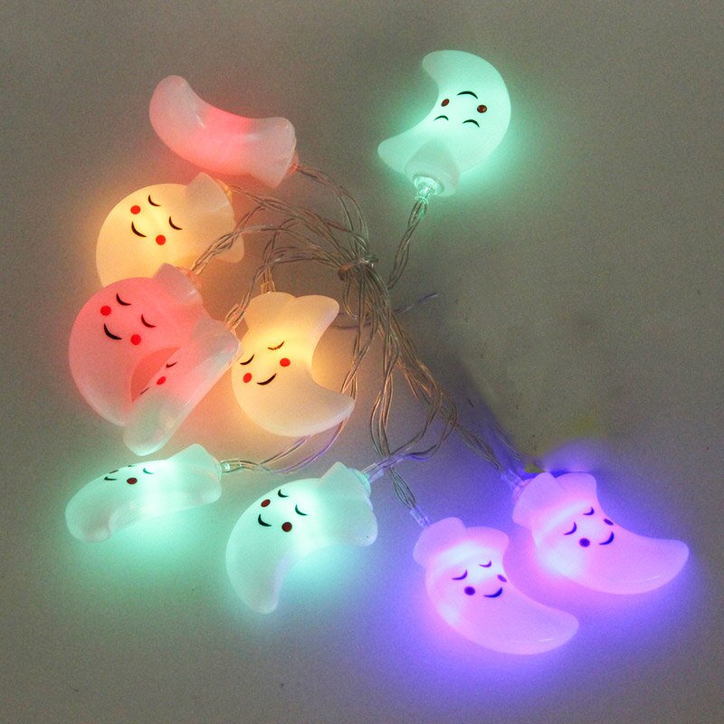 1.5m x 10 led lachende maan lichtslingers kerstfeeën slingers voor buiten op batterijen voor kerstfeest en tuindecoratie