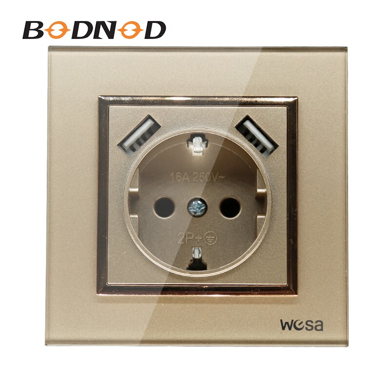 Usb Stopcontact Lader Dubbele Usb-poort 5V 2A Usb Enchufes Para Pared Outlet Zilver acryl
