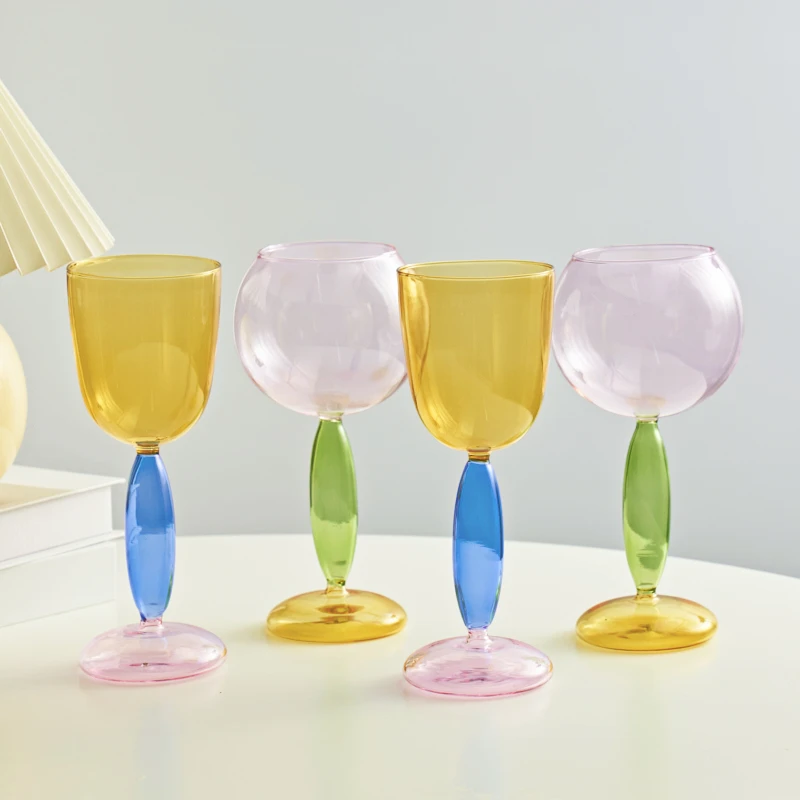 Copa de copa de vino de colores, vasos Bordeaux Borgoña, vasos de cóctel de vidrio de borosilicato, decoración para amantes, 1 ud.