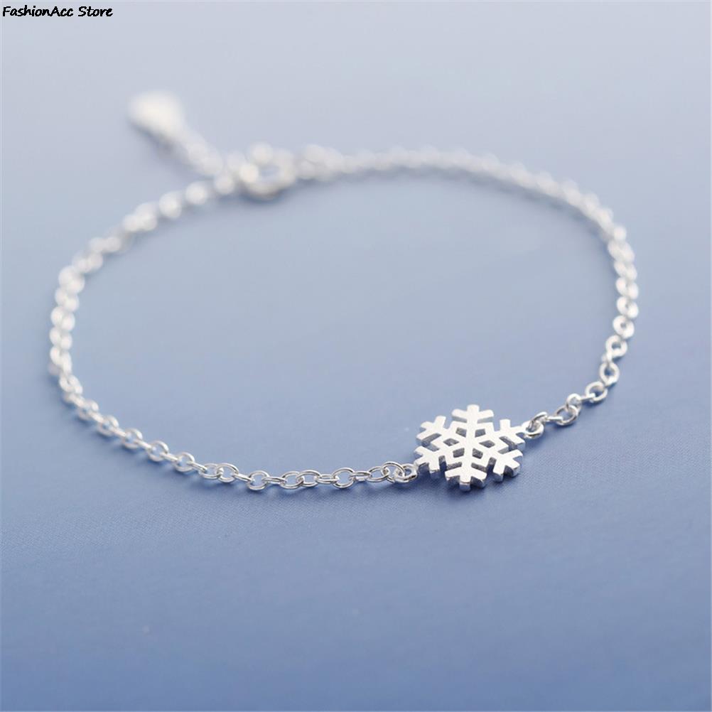 argent plaqué amour charme femmes fille flocon de neige forme Wrap chaîne Bracelet hiver délicat demoiselle d'honneur bijoux