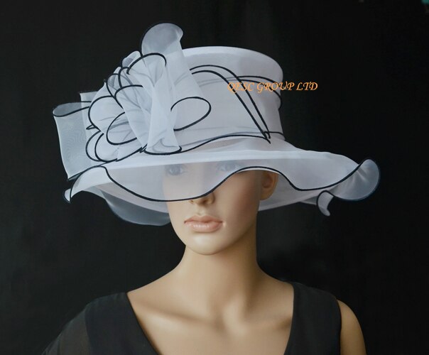 White black organza hats church hat Formal dress for wedding women's hat races.
