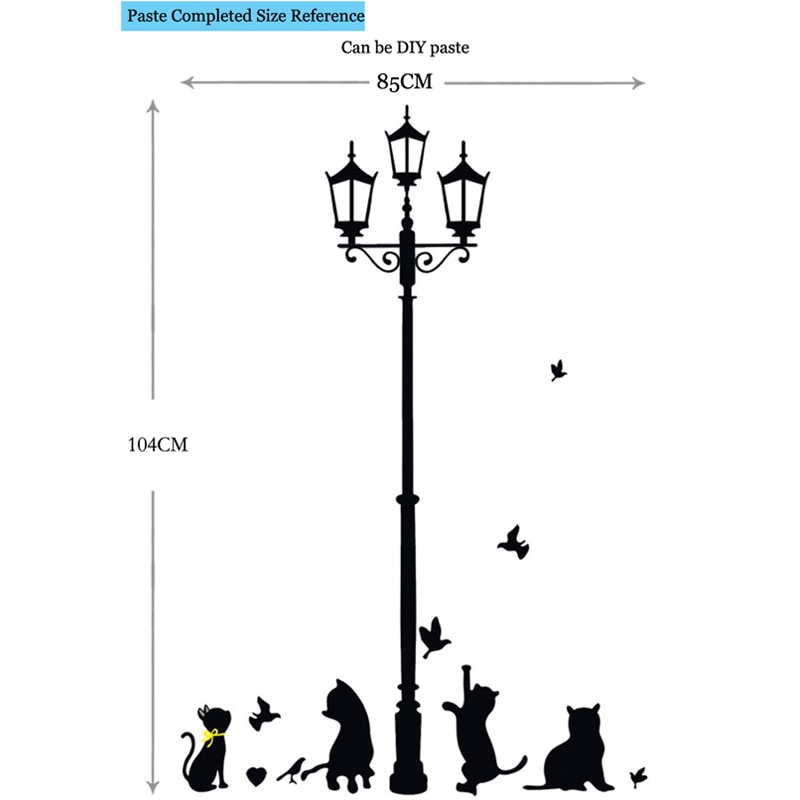 Cartoon diy antieke lamp vier katten en vogels muursticker muurschildering huisdecoratie kamer voor kinderen kamer stickers behang stickers