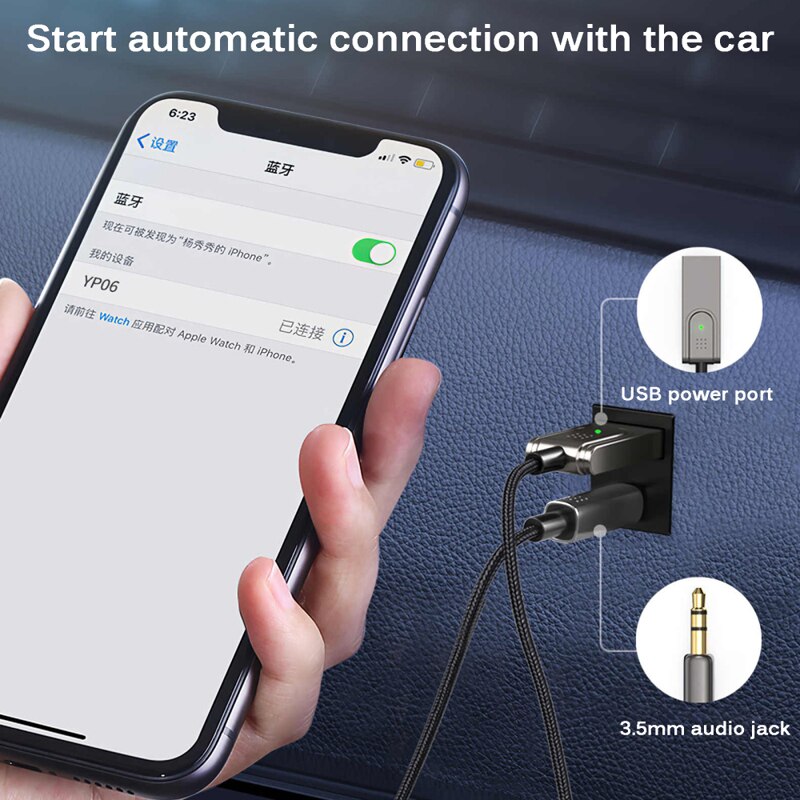 Car Bluetooth 5.0 Adapter Dongle Cable 3.5mm Jack Car Audio Aux