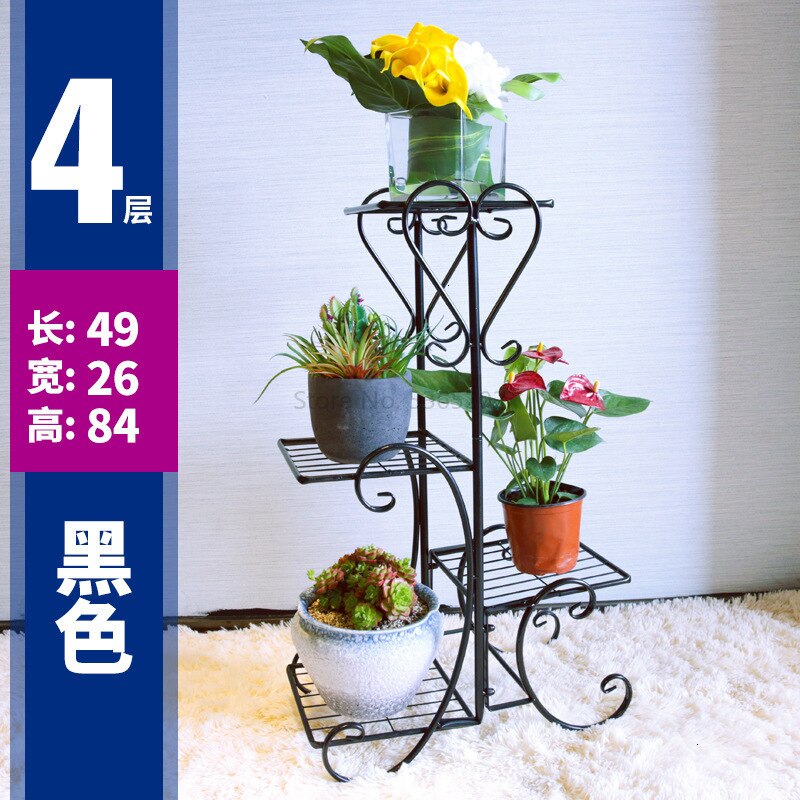 Bloemen Metalen Vloer Plank Indoor Plant Stand Bloem Rack Tuin Bloemen Stands Outdoor Plant Plank: 4 layers black