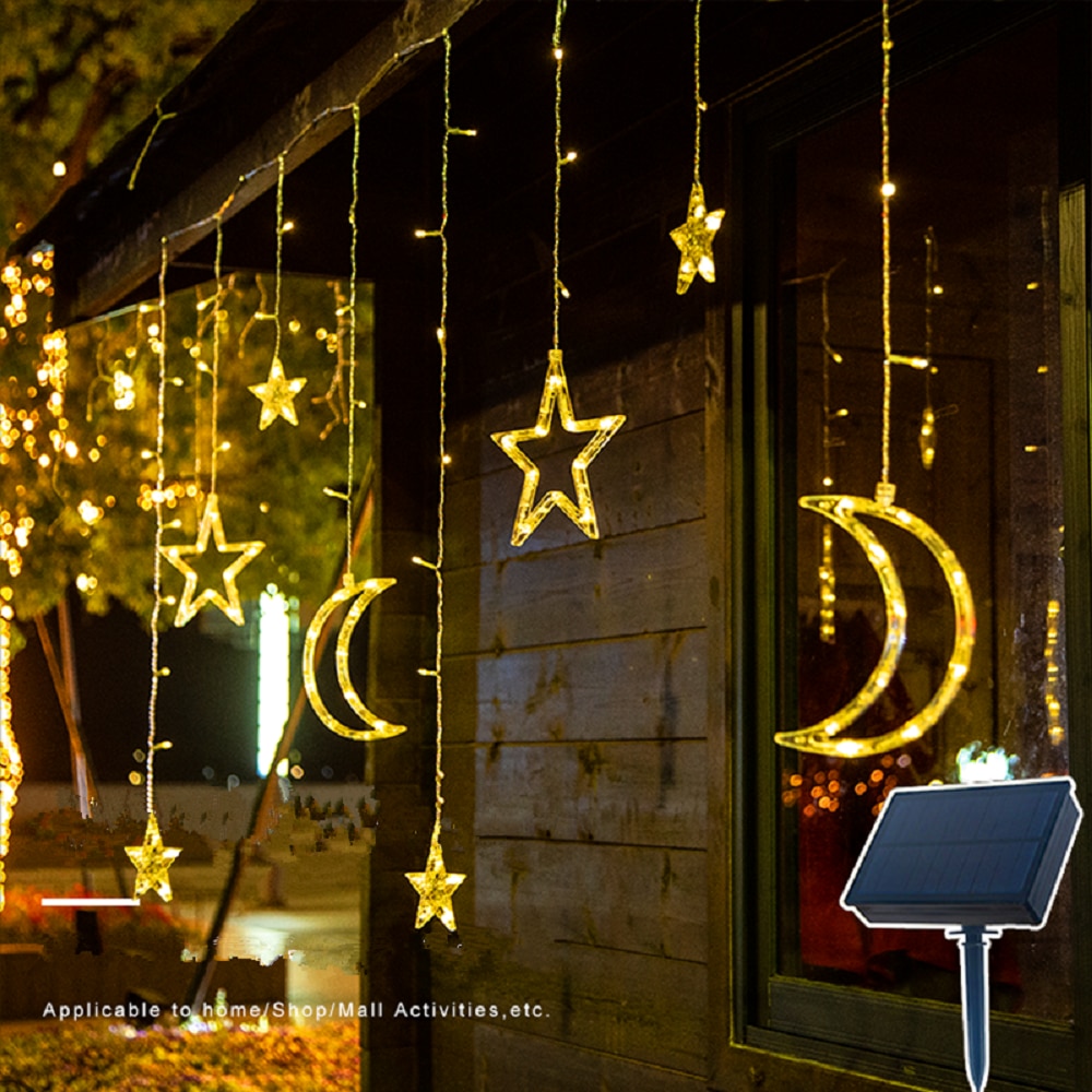 Fairy Lights Led String Lights Kerst Krans Met Afstandsbediening Solar Light String Moon Star Waterdicht Tuin Decoratie