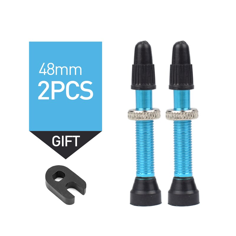 Fiets 2 Stuks Tubeless Legering Stem 48Mm Presta Ventiel Voor Geen Buis Road Mountain Fietsen Tubelss Kit Compatibele Accessoires: 2pc blue
