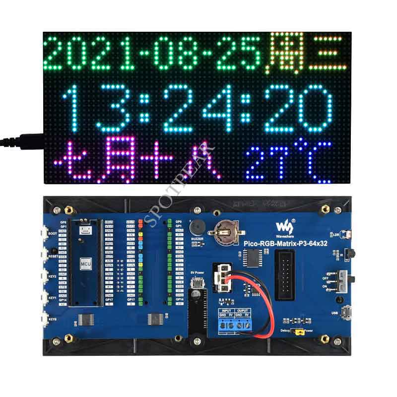 Raspberry Pi Pico RGB LED Digits dot matrix display full color 64×32: Pico version
