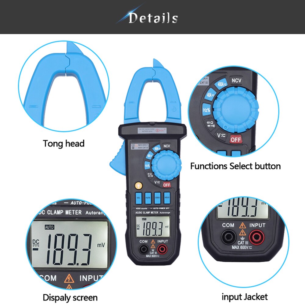 Bside digitale stroomtang, gelijkstroom, wisselstroom, 400a ampèremeter, spanningstester, multimeter, autovoltmeter, ampère, hz, capaciteit, ncv, ohm-test