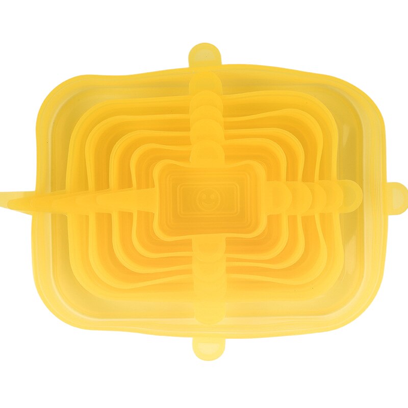 6PCS Silicone Cover Reusable Silicone Stretch Lids Adaptable Food Cap Universal Dish Airtight Lid Wrap Cover Kitchen Accessories: Rectangle-Yellow