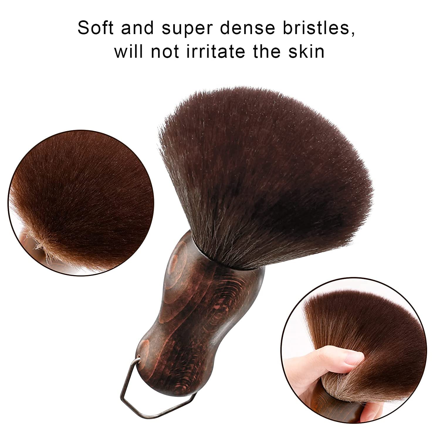 2Pcs Neck Duster Brush Sets Wood Handle Hairdressing Soft Hair Cleaning Brush Head Shape Carving Cleaning Brush Barber Tools
