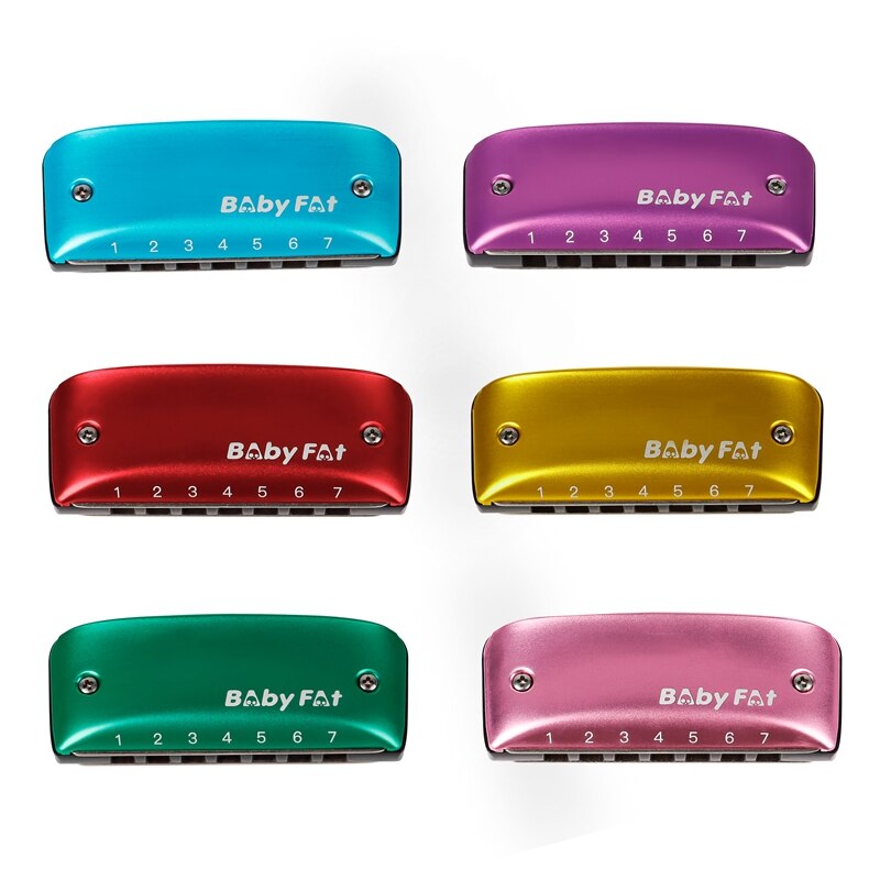 7 Hole Blues Harmonica - F Key - Beginner Diatonic - Magnesium Aluminum Alloy ABS - Green/Pink