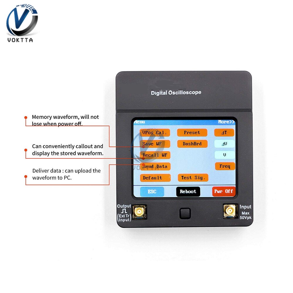 TFT Oscilloscope Numérique Vague Écran Tactile Portatil USB Oscilloscope Interface 2Mhz 5Msps Multimètre