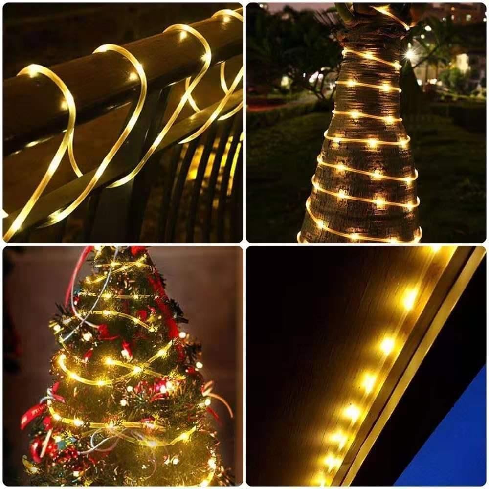 2 Stuks Zonne-Touw Buis Led Lichtslinger 8 Verlichtingsmodi Ip65 Fairy Licht Kerst Slinger Voor Tuinfeest Bruiloft Boom Decor