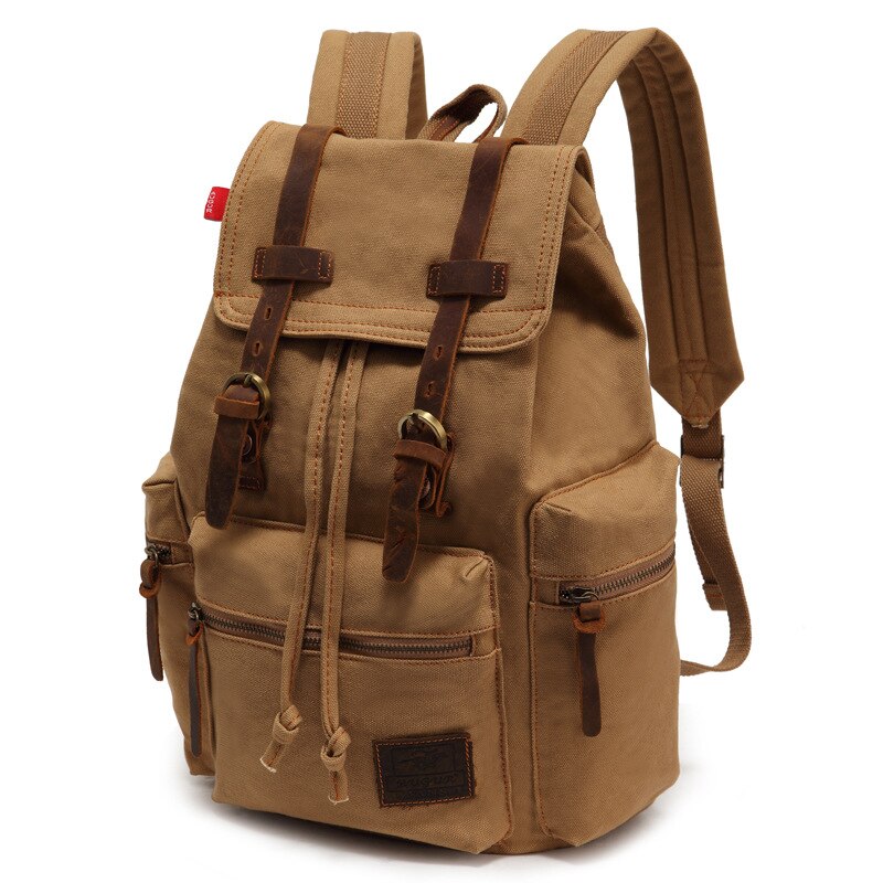 Scione Vintage Reise Rucksäcke Männer Leinwand Schule Laptop Kordelzug Bagpack Große Kapazität Retro Teenager Schulter Taschen: Khaki Big