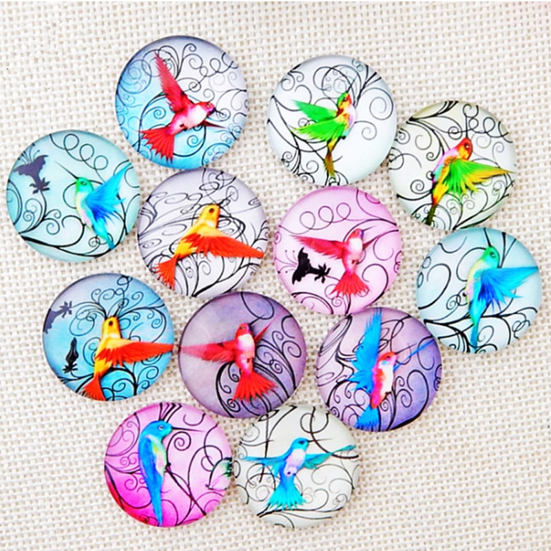 Beautiful Lifelike Bird Glass Mosaic Tiles Glass Cabochons Half Round Mosaic Tiles for Crafts Glass Mosaic for Jewelry Making