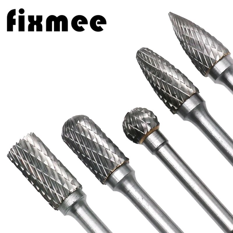 5pcs/set Assorted 12mm Head Tungsten Carbide Rotary Point Burr Die Grinder Bit 6mm Shank Milling Cutter Abrasive Tools