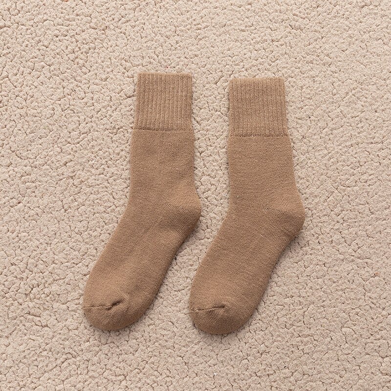 Winter Thicken Warm Women's Socks Solid Black White Velvet Boots Floor Sleeping Sock Thermal Warmer Snow Sock for Christmas: Coffee