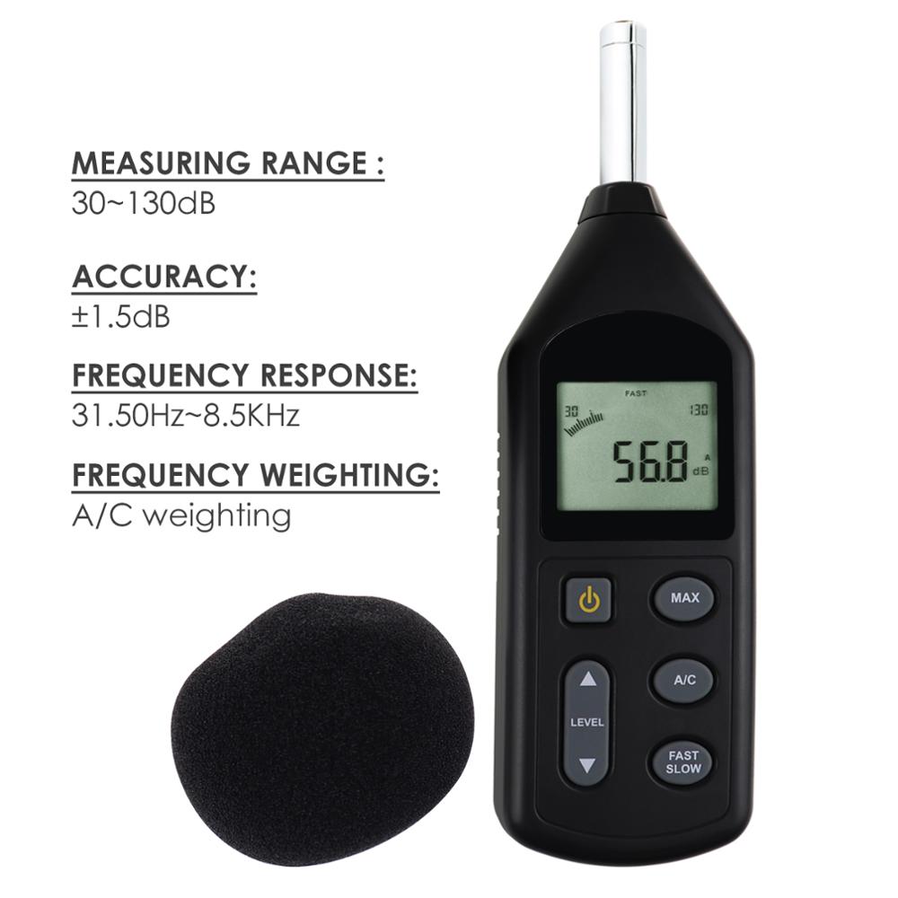 Digital Noise Level Meter Sound Tester 30~130dBA A / C Frequency Weighting Tool Pre-calibrated Volume Meter w/ Tripod Hole