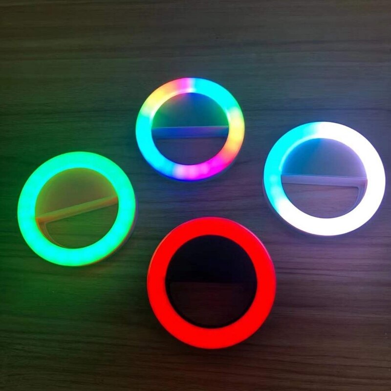 Universal selfie ring lys rgb farverig lampe mobiltelefon linse bærbar flash ring farve led lys ring til mobiltelefon live