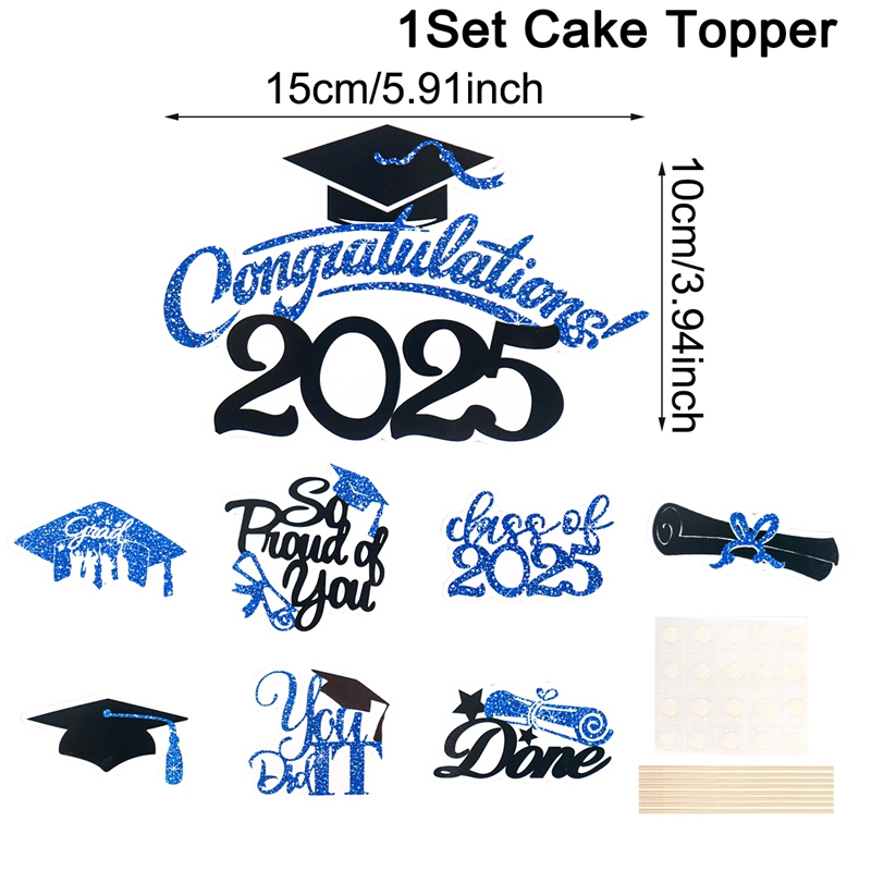 Gorra de soltero, adornos de papel para tarta de graduación, clase de felicitación de 2025, decoración de tarta de cumpleaños para graduación, recuerdo de varios estilos: Amarillo fluorescente