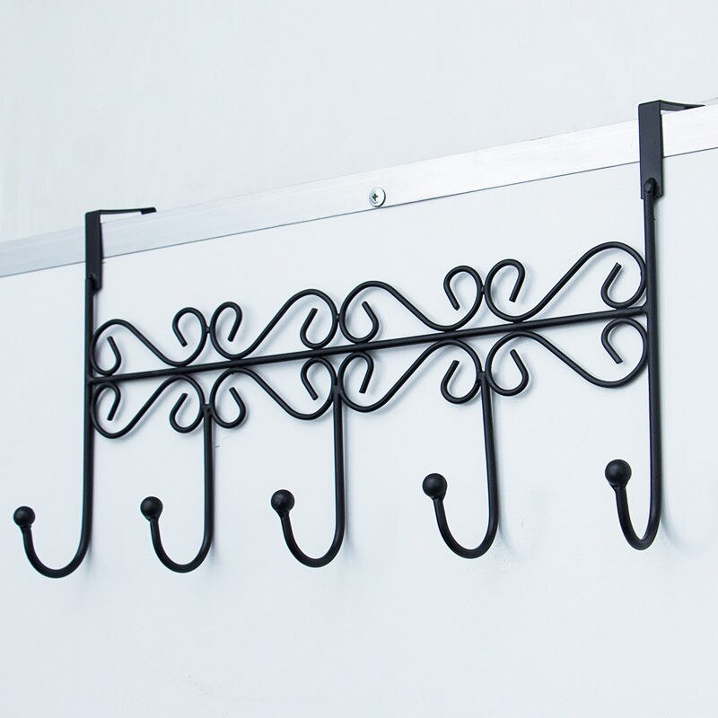 Gancho trasero para puerta de hierro, perchero multiusos sin clavos, D19: 5 hooks black