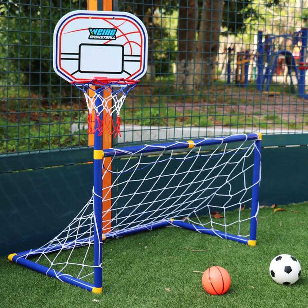 Portería de fútbol con aro de baloncesto para niños, 2 en 1, deportes al aire libre, soporte de baloncesto