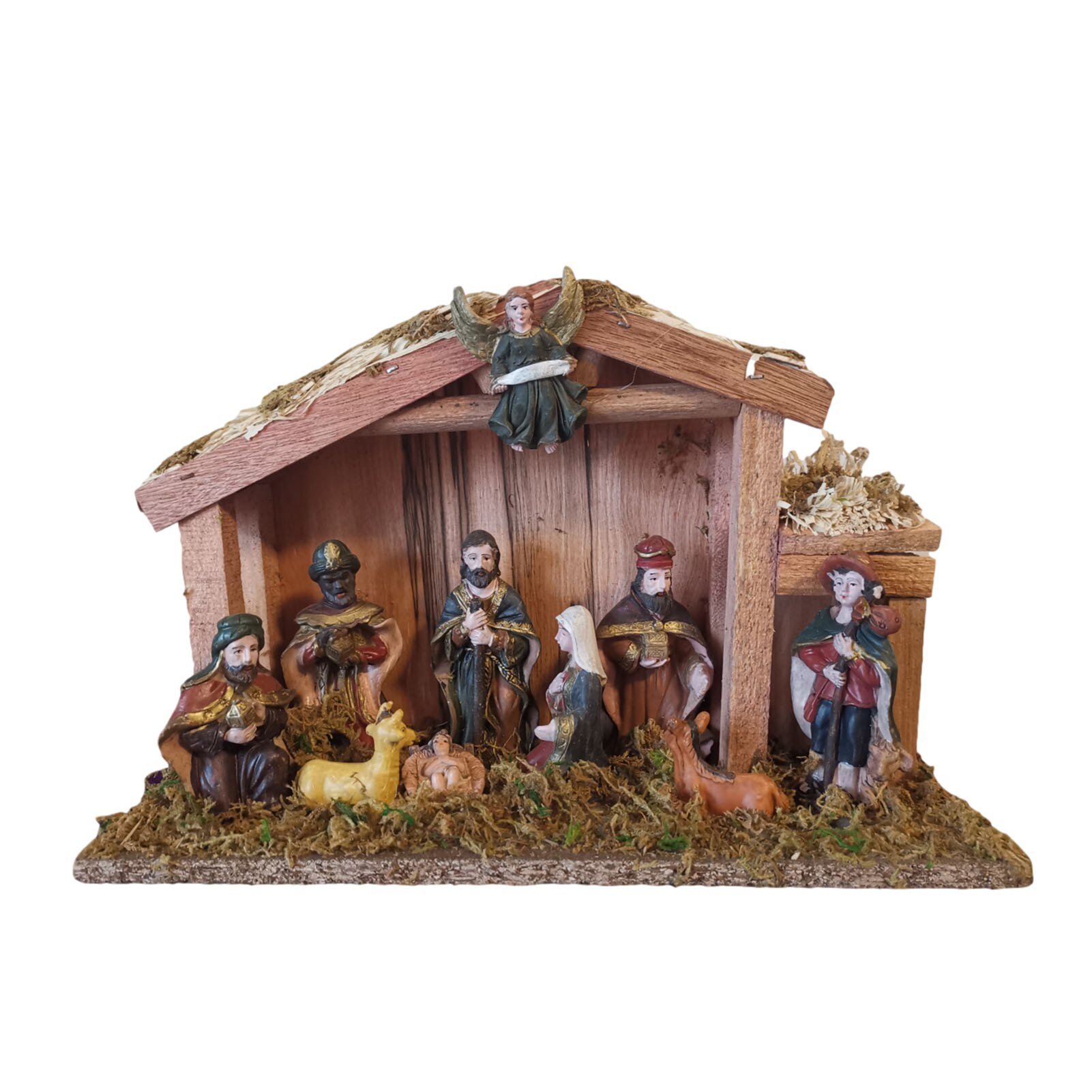 Statue Nativity Scene Set Baby Jesus Manger Christmas Nativity Ornament LED String Lights Resin Jesus Decoration: K