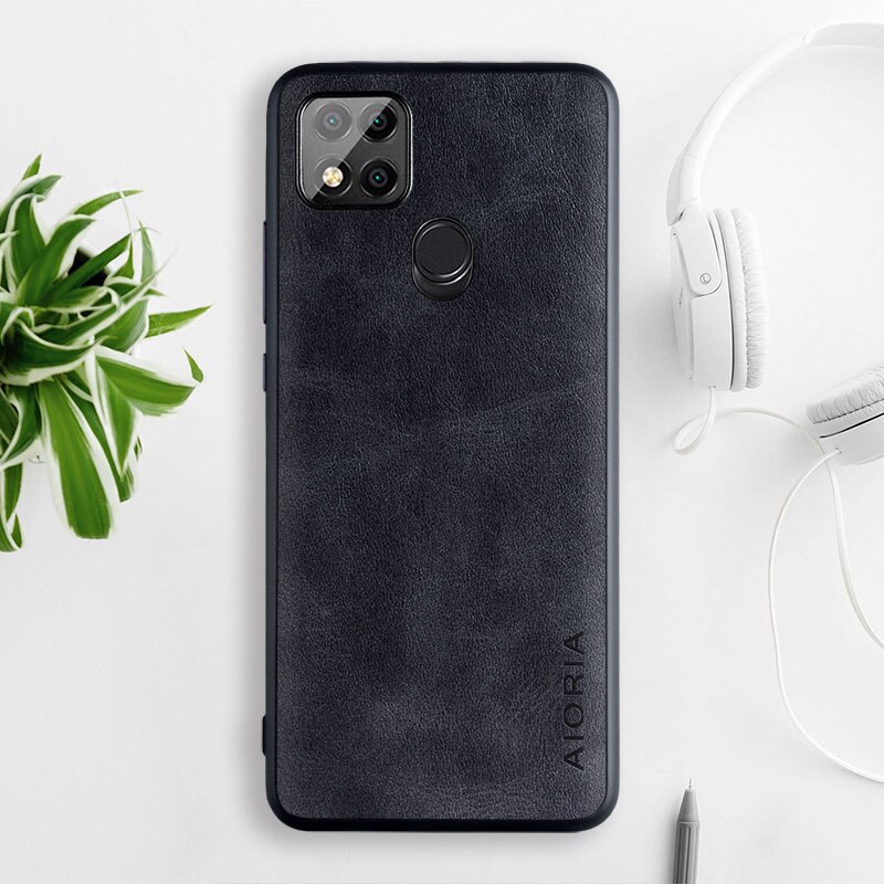 Case Voor Xiaomi Redmi 9C Nfc Luxe Vintage Leather Skin Telefoon Cover Voor Xiaomi Redmi 9c Case Funda Business Coque capa: black