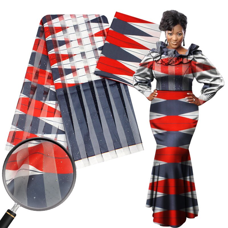 Nigéria ghana organza cetim tecido de seda impressão ancara cera africana 4 jardas + 2 metros chiffon seda para vestido YG812-2