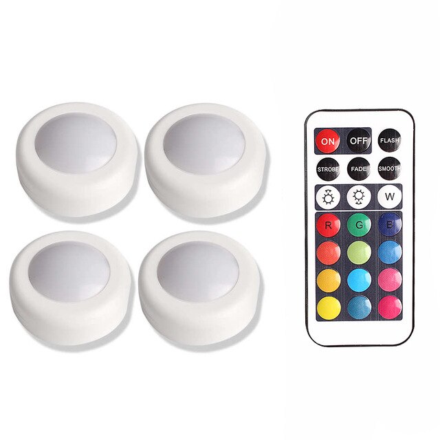 Dimmable RGB LED Lights Kitchen Lamp Touch Sensor Wardrobe/Closet/Cabinet Night Light Puck Light with Remote Controller 12 Color: 4 Lamp 1 Controller