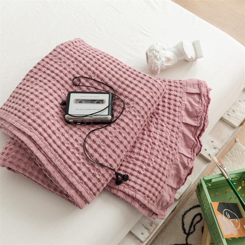 Czysta bawełna wafel wzburzyć rzuć narzuta na kanapę biuro podróży ciemnoróżowy lato klimatyzacja cienka poszewka na pościel tekstylia domowe