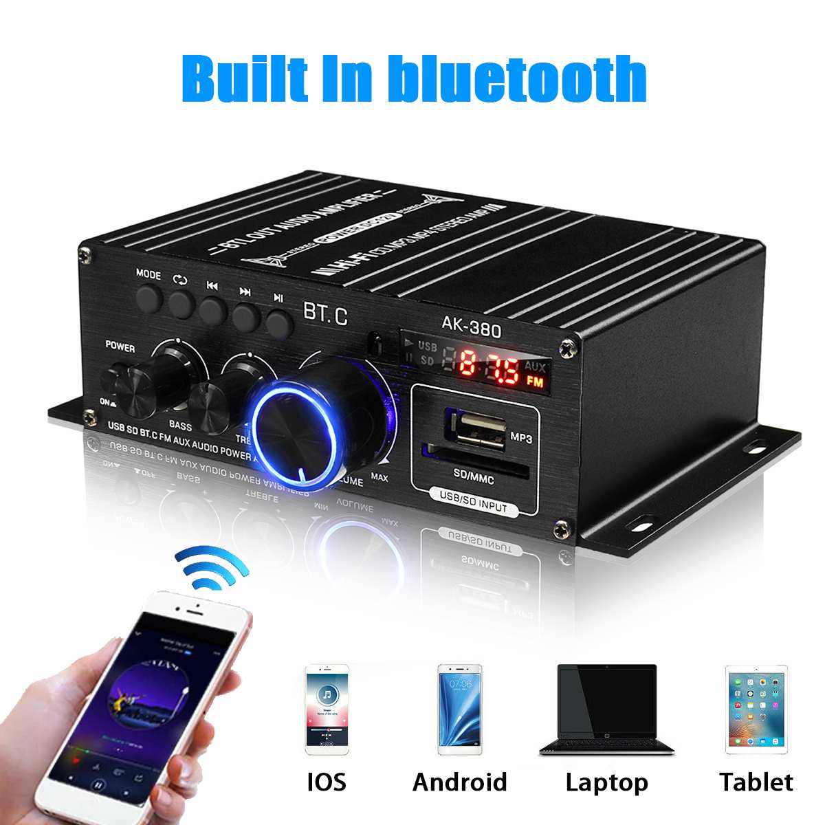 Ak380/ak370/ak170 800w tehovahvistin audio karaoke kotiteatteri vahvistin 2 kanavainen bluetooth luokan d vahvistin usb sd aux