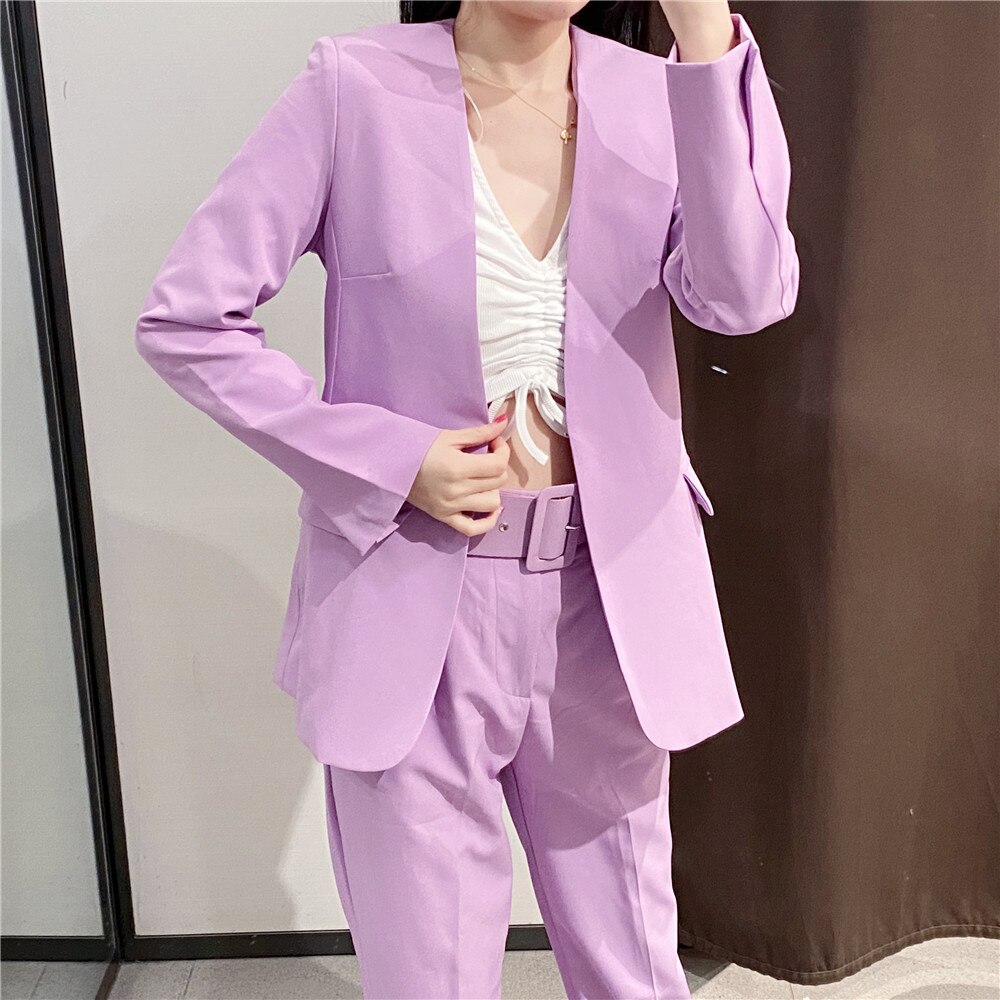 Purple Suits Women Office Ladies Work Blazer+Casual Pant Two Piece Set Female Business OL Costume Femme Pants Suit