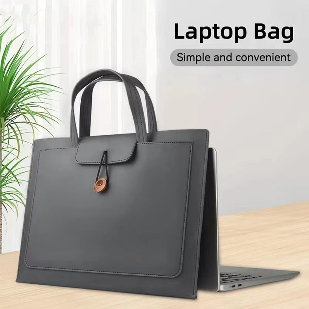 Portable Large Capacity Laptop Bag Rectangle PU Handheld Bag Solid Color With Storage Pocket Protective Bag Business Use