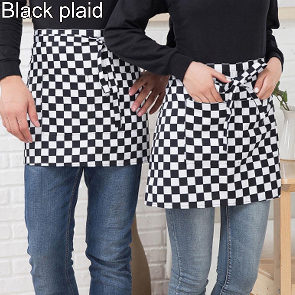 gestreift Plaid halb-Länge Kurze Taille Schürze mit Tasche Gastronomie Koch Kellner Bar