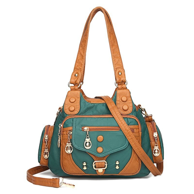 Kvinne messenger bag luksus mykt skinn håndvesker dame & #39 ;s vesker kjent merke dame skulder veske: Grønn