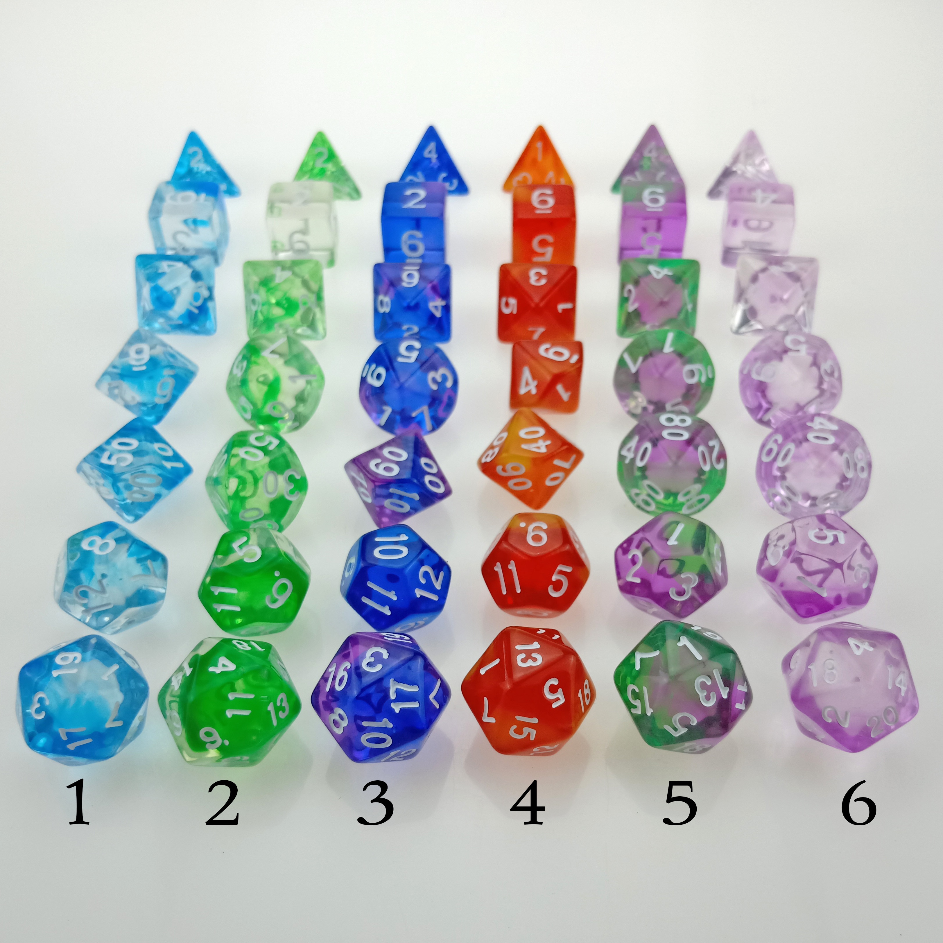Rollooo DND Dobbelstenen Doorschijnende Swirl Collection 7-Sterven Set D4 D6 D8 D10 D % D12 D20 voor Roleplaying games