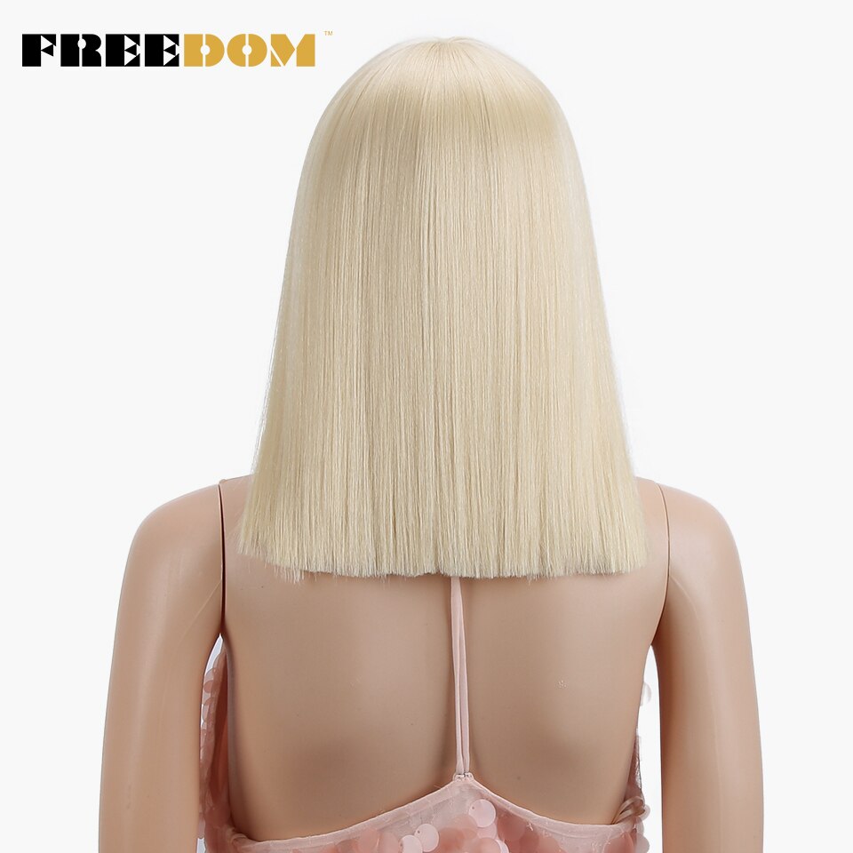 Vrijheid Womens Synthetische Bob Pruiken 12 Inch Blonde Pruik Korte Rechte Haar Pruik Hittebestendige 613 Rood Blauw Kleur Cosplay pruik